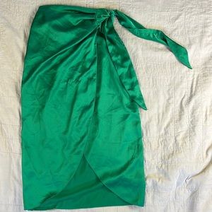 Green satin wrap skirt